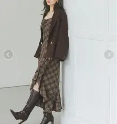 snidel スナイデル　フリルチェックキャミソールワンピース　ブラウン　BRW