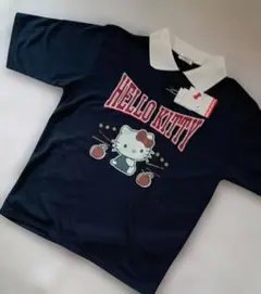 メンズ　サンリオ　キティ　ラガーシャツ　ポロシャツ　L　ネイビー