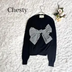 Chesty ビックリボンカーディガン ブラック　ギンガムチェック　F　ゆったりのサムネイル