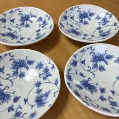 たち吉　橘吉　染付　花唐草　中皿　深皿　 4枚 楕円皿　変形皿　16センチのサムネイル