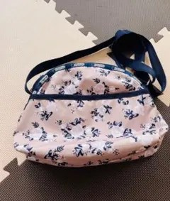 レスポートサック　ショルダーバッグ　バラ柄　ネイビー
