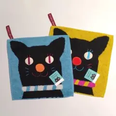 マタノアツコ♡黒猫 タオルハンカチ ループ付〈2枚〉【新品タグ付】のサムネイル