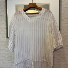 極美品】自由区 切り替えストライプブラウス ベージュ系 大きいサイズ 
