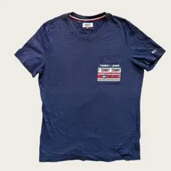 トミージーンズ Tシャツ クルーネック 半袖 ロゴ XL 紺 綿 デイリー