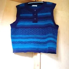 LANVIN　WOOLニットベスト 青と紫 ストライプ　フランス製