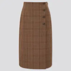 ユニクロ サイドボタン チェックラップスカート