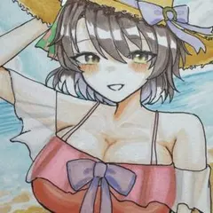 ウマ娘 ファンアート ダンツフレーム 手描きイラスト 色紙 水着 - メルカリ