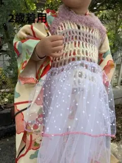 チュール被布【白×赤 ライトタイプ】七五三 メロウ おしゃれ 3歳 