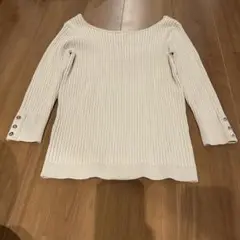 ルクールブラン袖ボタンリブベージュトップスリブニットレディース秋服