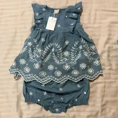 青色刺繍フリルベビー服セット