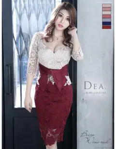 DEA by ROBE de FLEURS 五分袖総レース　バイカラードレス