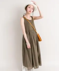 美品　アーバンリサーチ　コットンギャザーマキシワンピース　グリーン　カーキ