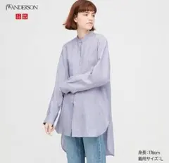 UNIQLO JWリネンブレンドスタンドカラーシャツ　M ブルー