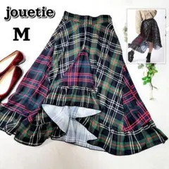 jouetieジュエティ☆アシメ切り替えバイカラーフリルチェックロングスカート