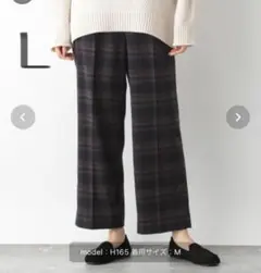 【グローバルワーク】あったかウツクシルエットパンツ　ストレート　ネイビーチェック