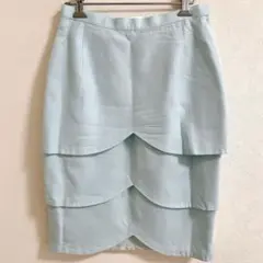 【美品】スカラップ ティアードスカート ペールブルー 11号(M〜細身L 相当)