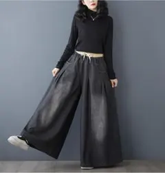 大きいサイズ デニム　ワイドパンツ　レディース 秋冬　春 新品 ゆったり