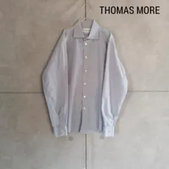 美品】SINME シンメ クレリックシャツ 丸襟 長袖 ブルー ×ホワイト 