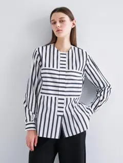 the secret closet ストライプシャツ ザシークレットクローゼット ノーカラーストライプシャツ 1 - メルカリ