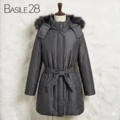 BASILE28 ロングダウンコート グレー リアルファー ベルト付き　Lのサムネイル
