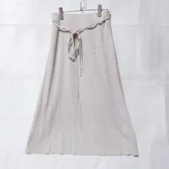 ミラオーウェン リブニット ラップ風 ロングスカート（S） ウエストリボン