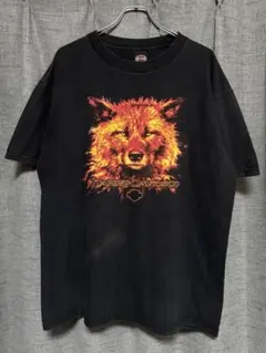 00s ハーレーダビッドソン USA製 ファイヤー 狼 Tシャツ