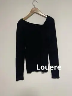 Louere　ルエレ　アシメネックリブニット　オフショルダー 黒 リブ編みニット