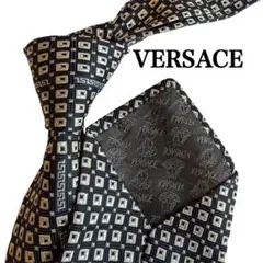 VERSACE ヴェルサーチ　シルバー　ブラック　総柄　柄物幾何学模様 ネクタイのサムネイル