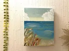 新品未使用 ビーチ風景 円形 アクリル画 アクリル絵画 ビーチのある景色 | HANA-LUX ハナルクス