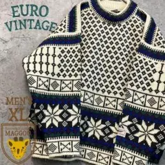北欧 ノルウェー製☆ユーロ古着【ヴィンテージ  ウール ニット】民族 メンズXL