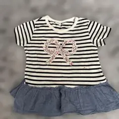 ストライプ Tシャツ リボン刺繍付き