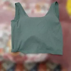 GU グリーン リブ編み キャミソール L