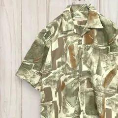 【レトロ オープンカラー 総柄 半袖シャツ】開襟 一点もの XL 古着