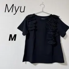 Myu スーパーストレッチ ドットシフォン ランダムフリルT ブラック Mのサムネイル