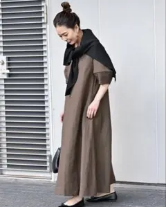 SIMPLICITEシンプリシテェ コクーン袖ロングワンピース ブラウン