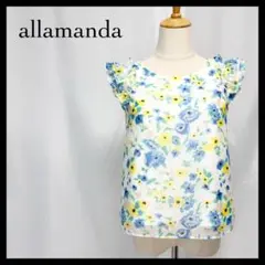 【新品タグ付き】アラマンダ 半袖 フリル袖 ブラウス トップス 花柄 リボン M