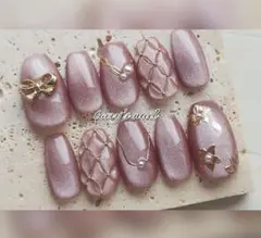 No.255/ネイルチップ　くすみピンク キルティング マグネット お上品