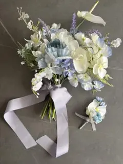 青と白の造花の花束★ウェディングブーケ