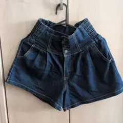 ハイウエストデニムショートパンツ ダークブルー