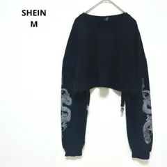 シーインSHINEクロップド丈スウェット ドラゴン サスペンダー　M 黒のサムネイル