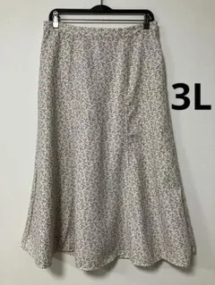 3L　小花柄　ロングスカート　オフホワイト　フレア　大きいサイズ　ウエストゴム
