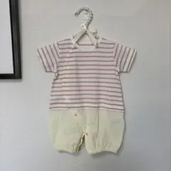 【新品未使用】ベビー ロンパース 50 60サイズ 綿100% ピンク ボーダー