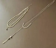 2個セット コットンパール２連パールロングネックレス ３連パールラインストーン