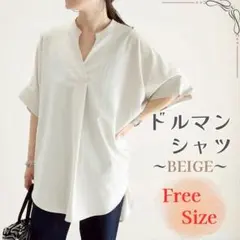 シャツ ベージュ トップス 半袖 レディース Vネック カットソー 体型カバー