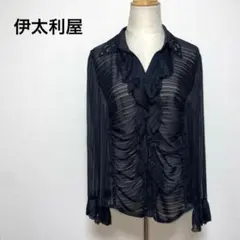 伊太利屋 イタリヤ フリル ストライプシャツ サイズ15 透け感 シアー 薄手のサムネイル