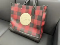 COACH バッファローチェック トートバッグ レッド×ブラック