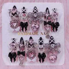 地雷系 × 量産型 †❤︎ 闇堕ち魔法少女ネイル ゴテゴテ 黒ピンク ♡
