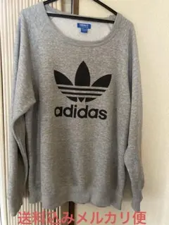 値下げ中 送料込み 古着 adidas グレー ロゴプリント スウェット XL