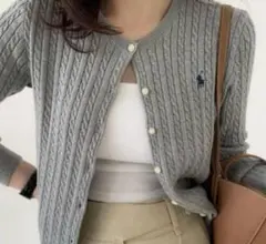 ポロ ラルフローレン ケーブルニット　カーディガン 春カラー　XS グレー