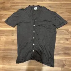 ZARA ザラ 半袖ニットカーディガン ダークグレー M リネン混 Vネック